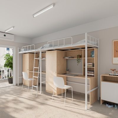 شراء 4000 × 900 × 2120mm البالغين الأطر المعدنية سرير سرير مع دعم المكتب تخصيص online manufacture