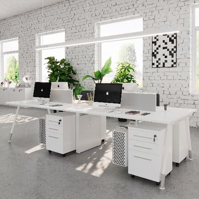 شراء مكتب عمل أبيض لأربعة أشخاص مع خزانة التخزين وقسم الشاشة ورف أجهزة الكمبيوتر الرئيسية online manufacture