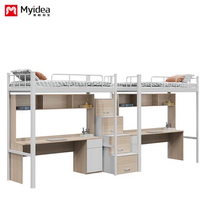 School Dormitory with Bunk Beds, Desks, Storage Space, Stairs, Two Person Iron Frame Bed, Steel Wood Combination