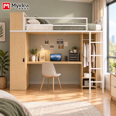 يشتري Metal-Wood Loft Bunk Bed with Desk & Large Storage, Heavy-Duty Steel-Wood Structure, Ideal for Apartment, Dormitory & Hostel Use online manufacture