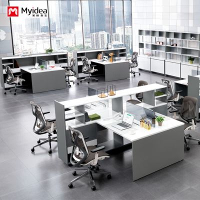 تخصيص مكتب تخزين بسعة كبيرة مع خزانة ، تصميم مكتب كمبيوتر لشخصين أو 4 أشخاص ، قسم شاشة ، مكتب للموظفين