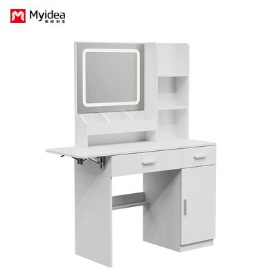 تخصيص بسيط مع مرآة، كرسي، طاولة زينة، غرفة نوم، مستحضرات تجميل مع خزانة، طاولة تخزين، منزل صغير الحجم، طاولة مكياج