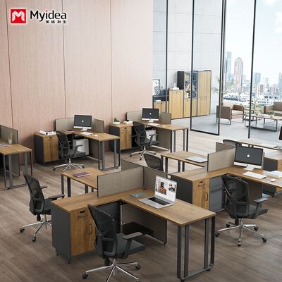 مكتب مكتب لشخصين مع خزانة جانبية لتخزين ساق الفولاذ، مكتب الموظفين مصنوع من مواد اللوح الميلامين