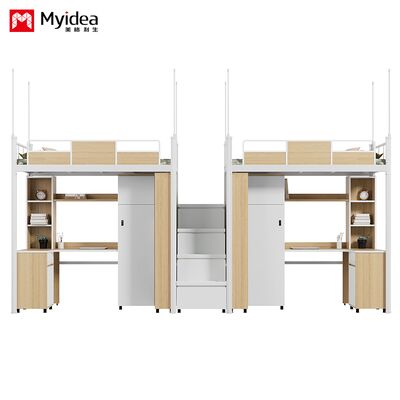 سرير وطاولة، مساحة تخزين كبيرة، سطح طاولة سميك، مسامير دائرية، حواف محكمة للتخزين، سلالم، وحواجز عالية