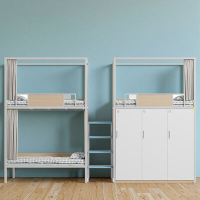 سرير ثلاثي في السكن الجامعي مع خزانة ملابس، ضوء ليلي آمن، سلم، حاجز مرتفع، ستارة سرير، سرير سكن جامعي