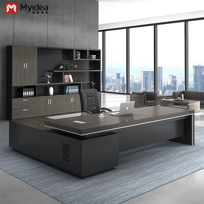 مكتب الحاسوب التنفيذي الحديث الصديق للبيئة على شكل حرف L مع خزانة تخزين ذات سعة كبيرة
